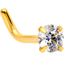 Load image into Gallery viewer, 18G 1/4 Clear 3mm CZ Gem Gold IP L-Shape Nose Ring

