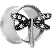 Load image into Gallery viewer, 18mm Clear Gem Steel Hi Sky Dragonfly Double Flare Tunnel Plug Set
