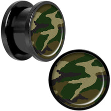 Load image into Gallery viewer, Woodland Camo Print Black Anodized Screw Fit Plug Set 9/16
