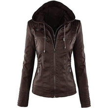 Load image into Gallery viewer, Lock and Love Women's Removable Hooded Faux Leather Jacket
