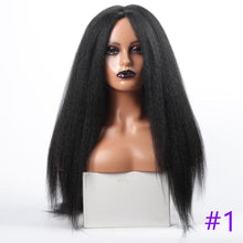 将图片加载到图库查看器，Long Kinky Straight Synthetic Wigs for Black Women Black Brown Blonde Ginger Red White Hair Afro Wigs Synthetic Hair  Wigs For Black Women Cosplay Wigs For Women
