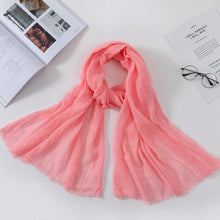 将图片加载到图库查看器，Long Soft Cotton Lightweight Crinkle Hijab Scarf Elegant Headscarf Head Wrap Islamic Head Wraps Hijab For Women 70*175cm
