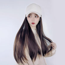 将图片加载到图库查看器，Long Straight Synthetic Baseball Cap Hair Wig Natural Black Brown Hat Wigs Natural Seamless Hair Extensions Wigs For Black Women Cosplay Wigs For Women

