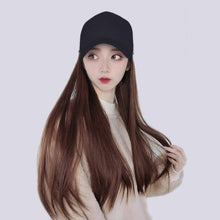 将图片加载到图库查看器，Long Straight Synthetic Baseball Cap Hair Wig Natural Black Brown Hat Wigs Natural Seamless Hair Extensions Wigs For Black Women Cosplay Wigs For Women
