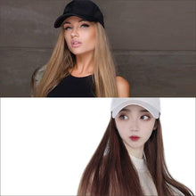将图片加载到图库查看器，Long Straight Synthetic Baseball Cap Hair Wig Natural Black Brown Hat Wigs Natural Seamless Hair Extensions Wigs For Black Women Cosplay Wigs For Women
