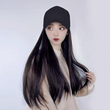 将图片加载到图库查看器，Long Straight Synthetic Baseball Cap Hair Wig Natural Black Brown Hat Wigs Natural Seamless Hair Extensions Wigs For Black Women Cosplay Wigs For Women
