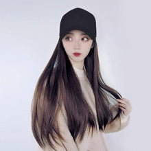 将图片加载到图库查看器，Long Straight Synthetic Baseball Cap Hair Wig Natural Black Brown Hat Wigs Natural Seamless Hair Extensions Wigs For Black Women Cosplay Wigs For Women
