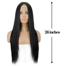 Load image into Gallery viewer, Long Straight Synthetic Black Wig Mixed Brown and Blonde Long Wig For Black Women Middle Part Nature Wigs For Black Women Cosplay Wigs For Women
