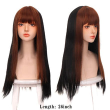 Load image into Gallery viewer, Long Straight With Bangs Synthetic Wigs For Black/White Women Natural Black Brown Gray Heat Resistant Fiber Hair Wigs For Black Women Cosplay Wigs For Women Gifts for Girlfriends
