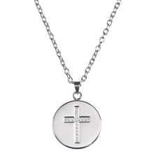 Load image into Gallery viewer, Love, Faith, &amp; Survival Cubic Zirconia Disc Necklace
