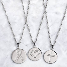 Load image into Gallery viewer, Love, Faith, &amp; Survival Cubic Zirconia Disc Necklace
