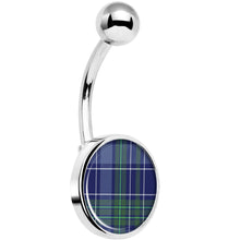Load image into Gallery viewer, Holiday Blue Green Plaid Belly Ring

