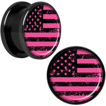 Load image into Gallery viewer, Pink American Flag Black Anodized Screw Fit Plug Set 5/8
