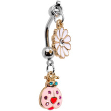 将图片加载到图库查看器，Clear Gem Pink Lovely Lady Bug Flower Double Mount Dangle Belly Ring
