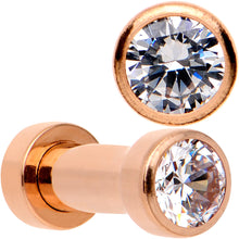Load image into Gallery viewer, Clear CZ Gem Rose Gold PVD Glitzy Screw Fit Tunnel Plug Set
