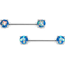 Load image into Gallery viewer, 14G Blue Green Faux Opal Captive Ring Barbell Nipple Ring Set
