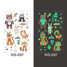 Load image into Gallery viewer, Luminous Tattoo Stickers Temporary Animal Tattoos Glow Paste on Face Arm Leg Fluorescent Waterproof Fake Tattoo For Kids Girls
