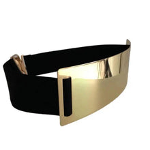 Load image into Gallery viewer, Luxurious Gold Wide Strap Elastic Belts For Women Elegant Metal Polished Plain Gold Belt Black Wide Strap Waistband for Women
