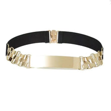 Load image into Gallery viewer, Luxurious Gold Wide Strap Elastic Belts For Women Elegant Metal Polished Plain Gold Belt Black Wide Strap Waistband for Women
