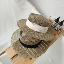 Load image into Gallery viewer, Luxurious New Handmade Straw Beach Hat For Women Summer Hat Luxury Cap Fashion Straw Hat Flat Sun Protection Hats Beautiful Unique Design 55-60cm
