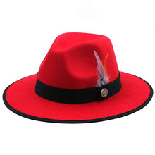 Load image into Gallery viewer, Luxurious Unique Couple Hats Wide Brim Fedora Hat Winter Autumn Trendy Fedora Hat  Women Black Red Wedding Hat With Feather Belts For Hats Men Beautiful Gentleman Elegant Classical Hat
