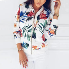 Load image into Gallery viewer, Luxurious Women Floral Jackets Spring Summer Long Sleeve Zipper Print Bomber Jacket Casual Pocket Slim Female Fashion Outwears Plus Size
