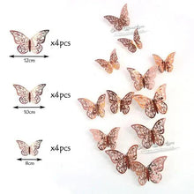 Load image into Gallery viewer, Luxury 3D Wall Stunning 12Pcs 4D Hollow Butterfly Wall Sticker Home Decoration Wall Stickers wedding Party Wedding Decors Butterfly Kids Room Decors
