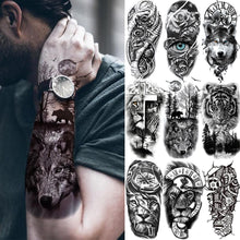 Load image into Gallery viewer, Luxury Black Forest Tiger Wolf Tattoo Sticker Temporary Tattoo Animals Colorful Big Tattoo Stickers For Mens Womens
