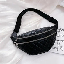 将图片加载到图库查看器，Luxury Black  PU Leather Fashion Women Waist Bag Waterproof Fanny Pack Beautiful Design Fanny Pack Cool Travel Waist Bag
