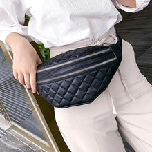 将图片加载到图库查看器，Luxury Black  PU Leather Fashion Women Waist Bag Waterproof Fanny Pack Beautiful Design Fanny Pack Cool Travel Waist Bag
