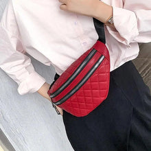 将图片加载到图库查看器，Luxury Black  PU Leather Fashion Women Waist Bag Waterproof Fanny Pack Beautiful Design Fanny Pack Cool Travel Waist Bag
