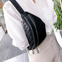 将图片加载到图库查看器，Luxury Black  PU Leather Fashion Women Waist Bag Waterproof Fanny Pack Beautiful Design Fanny Pack Cool Travel Waist Bag
