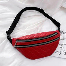 将图片加载到图库查看器，Luxury Black  PU Leather Fashion Women Waist Bag Waterproof Fanny Pack Beautiful Design Fanny Pack Cool Travel Waist Bag
