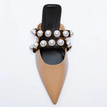 Load image into Gallery viewer, Luxury Black Straps Black Shoes For Women Shallow Summer Heels Beige Elastic Band Low Pointed Closed Flat Rhinestone Slip-on Shoes Flats Outdoor Walking Slippers
