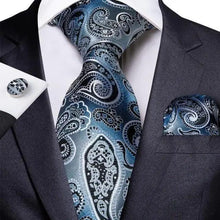 Load image into Gallery viewer, Luxury Blue Silk Design Wedding Tie For Men Necktie Pocket Square Cufflink Set Formal Business Meeting Necktie For Men
