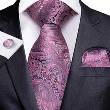 Load image into Gallery viewer, Luxury Blue Silk Design Wedding Tie For Men Necktie Pocket Square Cufflink Set Formal Business Meeting Necktie For Men
