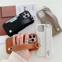 将图片加载到图库查看器，Luxury Card Holder Wrist Strap Leather Wallet Case For iphone 12 13 14 14pro 13Pro Max Mini Protective Cover Wallet Case With Leather Adjustable Hand Strap Phone Cover
