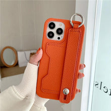 将图片加载到图库查看器，Luxury Card Holder Wrist Strap Leather Wallet Case For iphone 12 13 14 14pro 13Pro Max Mini Protective Cover Wallet Case With Leather Adjustable Hand Strap Phone Cover
