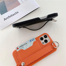 将图片加载到图库查看器，Luxury Card Holder Wrist Strap Leather Wallet Case For iphone 12 13 14 14pro 13Pro Max Mini Protective Cover Wallet Case With Leather Adjustable Hand Strap Phone Cover
