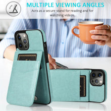 将图片加载到图库查看器，Luxury Cards Case For iPhone 14 13 12 Mini 11 Pro Max Durable Leather Strong Stand Holder Phone Cover Magnetic Flip Case For Women Girls With Card Holder Secure Card Holder
