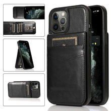 将图片加载到图库查看器，Luxury Cards Case For iPhone 14 13 12 Mini 11 Pro Max Durable Leather Strong Stand Holder Phone Cover Magnetic Flip Case For Women Girls With Card Holder Secure Card Holder
