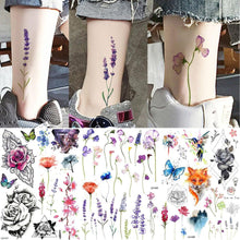Load image into Gallery viewer, Luxury Colorful Flower Lavender Waterproof Temporary Tattoos Animals Arm Chest Tattoo Stickers Elegant Summer Style For Womens Mens
