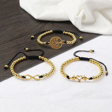 将图片加载到图库查看器，Luxury Copper Beads Pendant Beaded Bracelet Adjustable Life Tree Word Heart Shape Alloy Charm Bangles Couple Wrist Gold Bracelets For Women Bracelet Set Stretch Stackable Bracelets
