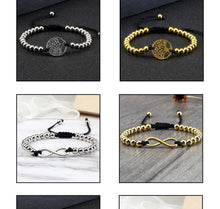 将图片加载到图库查看器，Luxury Copper Beads Pendant Beaded Bracelet Adjustable Life Tree Word Heart Shape Alloy Charm Bangles Couple Wrist Gold Bracelets For Women Bracelet Set Stretch Stackable Bracelets
