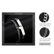 将图片加载到图库查看器，Luxury Couple Heart-Shaped Bracelet For Couples Stainless Steel Chain Mens And Womens Charm Stainless Steel Chain Bracelet Silver Fashion Cuban Link Adjustable Bracelet
