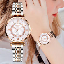 将图片加载到图库查看器，Luxury Crystal Women Bracelet Watches Fashion Diamond Quartz Watch Steel Wristwatch Stainless Steel Metal Women's Wrist Watch Two Tone Fashion Elegant Diamond Analog Quartz Watch Gift For Woman
