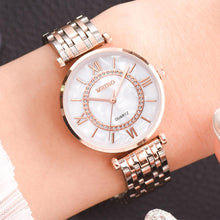 将图片加载到图库查看器，Luxury Crystal Women Bracelet Watches Fashion Diamond Quartz Watch Steel Wristwatch Stainless Steel Metal Women's Wrist Watch Two Tone Fashion Elegant Diamond Analog Quartz Watch Gift For Woman
