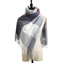将图片加载到图库查看器，Luxury Fashion Autumn Winter Soft Warm Scarf Plaid Colorful Hijabs Cashmere Scarves Warm Soft Bandana Women's Lightweight Scarves Elegant Echarpe  Escharpe Soft Wool Elegant Tassel For Women
