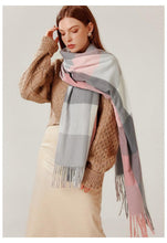 将图片加载到图库查看器，Luxury Fashion Autumn Winter Soft Warm Scarf Plaid Colorful Hijabs Cashmere Scarves Warm Soft Bandana Women's Lightweight Scarves Elegant Echarpe  Escharpe Soft Wool Elegant Tassel For Women
