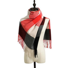 将图片加载到图库查看器，Luxury Fashion Autumn Winter Soft Warm Scarf Plaid Colorful Hijabs Cashmere Scarves Warm Soft Bandana Women's Lightweight Scarves Elegant Echarpe  Escharpe Soft Wool Elegant Tassel For Women
